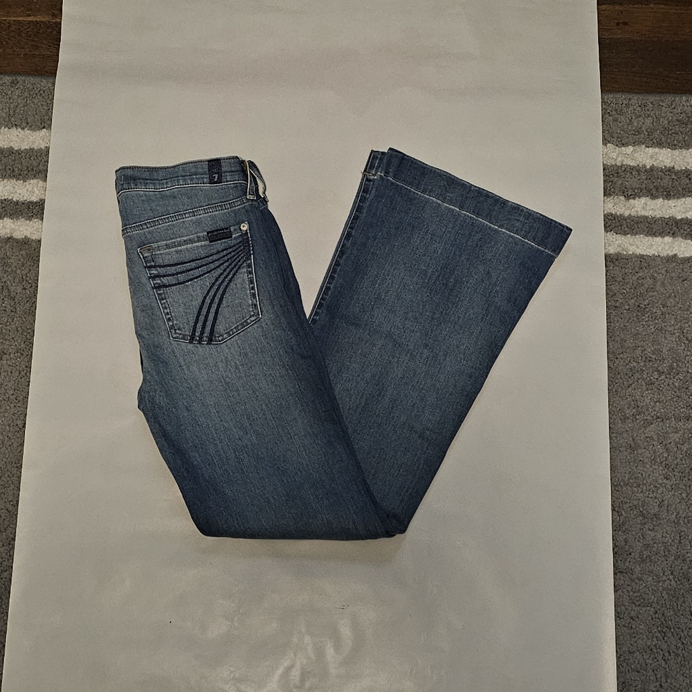 7 For All Mankind Blue Flare Wide Leg Jeans